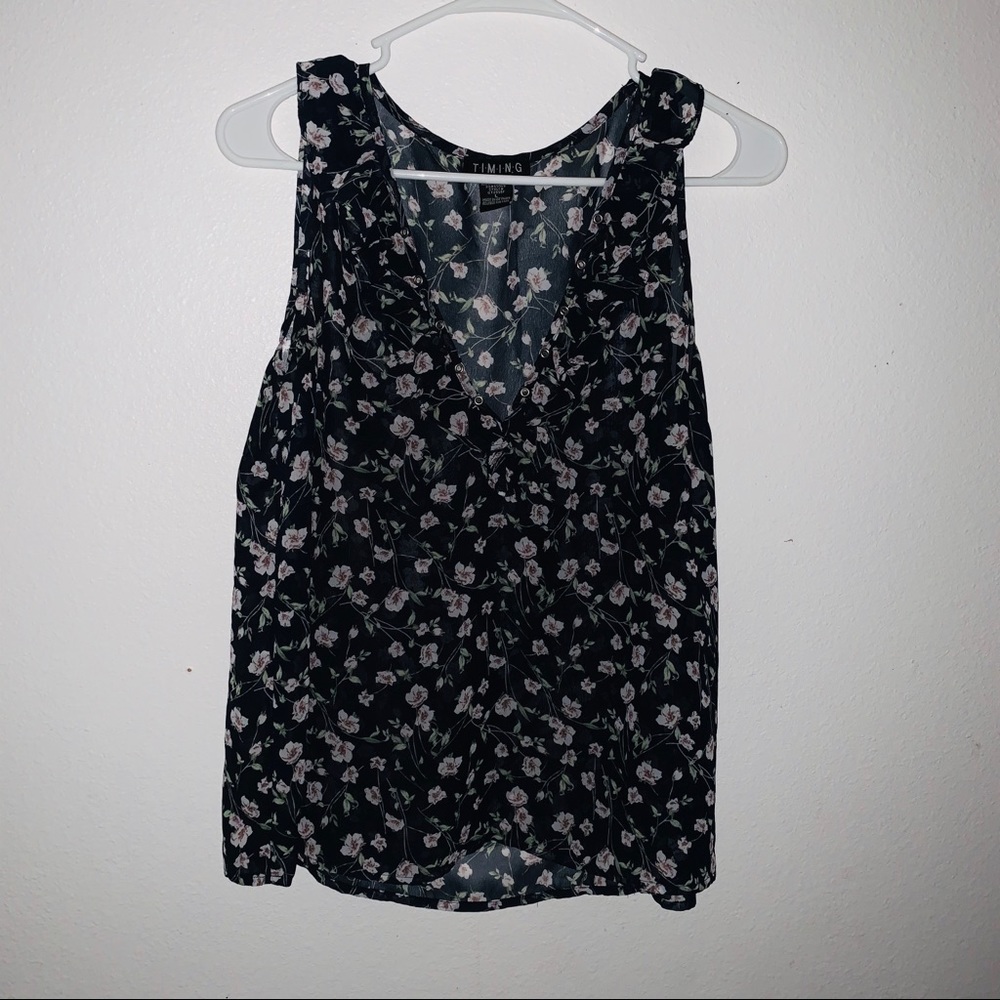 Sheer ruffled floral top